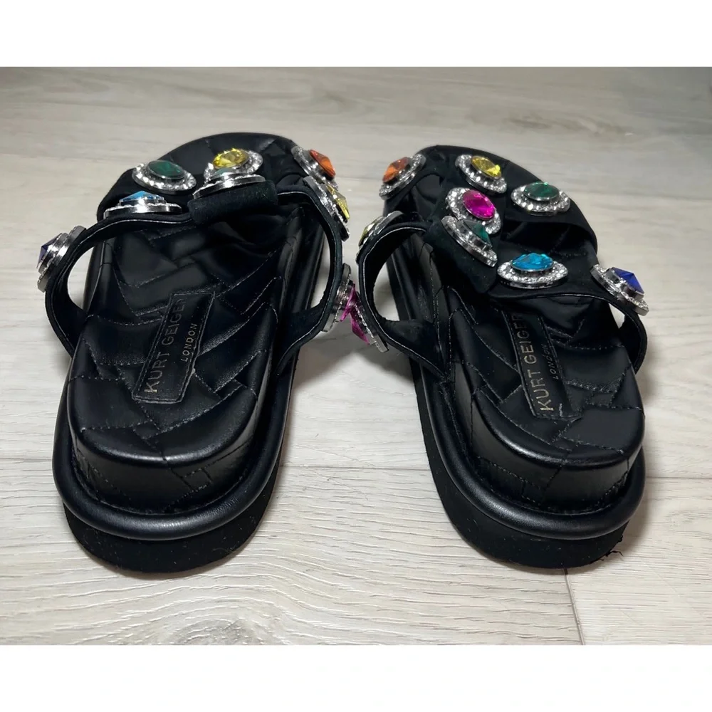Kurt Geiger London Womens ORSON CRYSTAL Black Leather Slide Sandals Shoes Sz 9 - Picture 8 of 9
